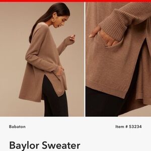 Aritzia Babaton Baylor Wool Linen Blend Pocket Sweater - Tan Brown - XS XXS